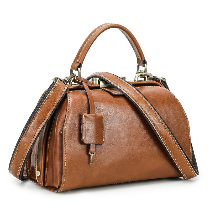 

Full-Grain Lambskin Leather Crossbody Handbag with High-End Metal Lock for Women