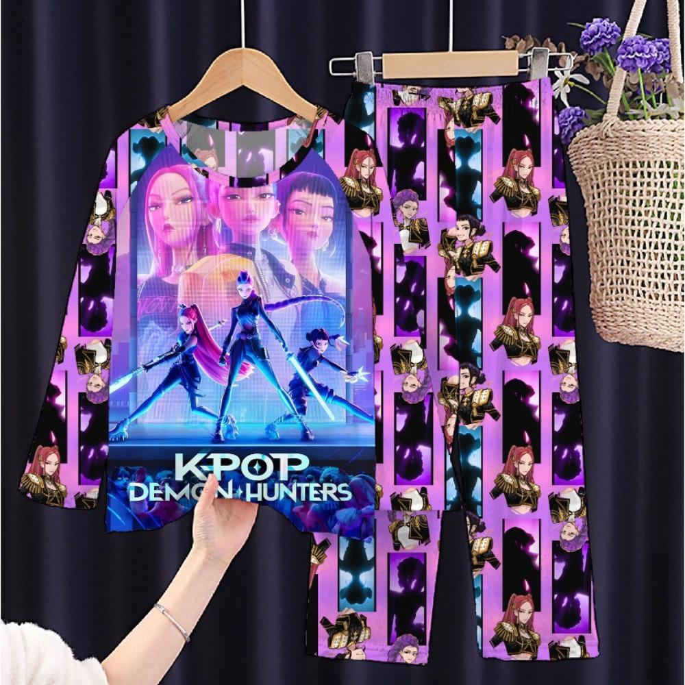 New Demon Hunters Children's Pajamas Long Sleeve Cartoon Girls Babies Middle and Older Children's Loungewear Set