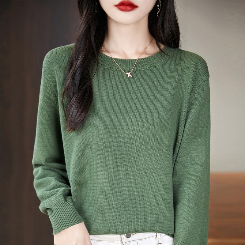 Round-neck Knitted Sweater for Women Spring and Autumn Long-sleeved Casual Pullover Loose Sweater Pullover Base Layer for Women