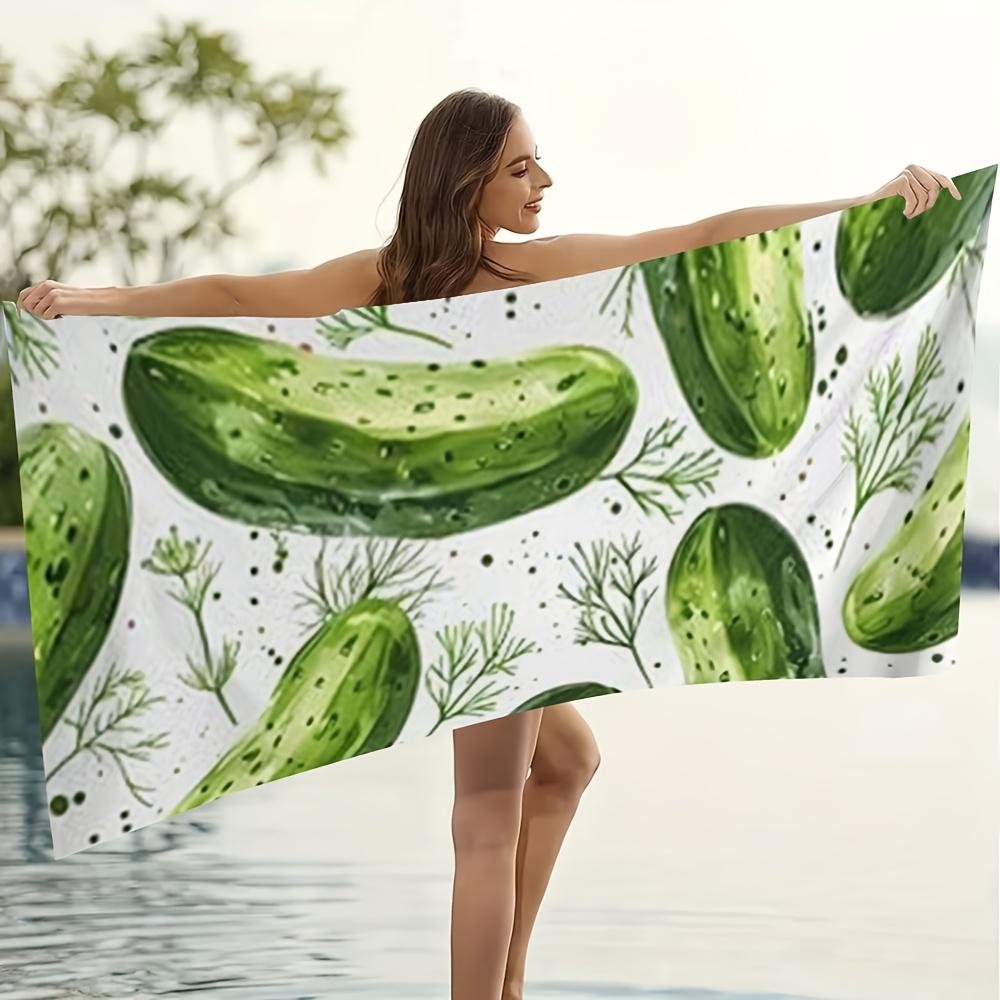 Cucumber Print Beach Towel Fresh Vegetable Design Funny Food Theme Quick Dry Soft Microfiber Bath Towel For Food Lovers