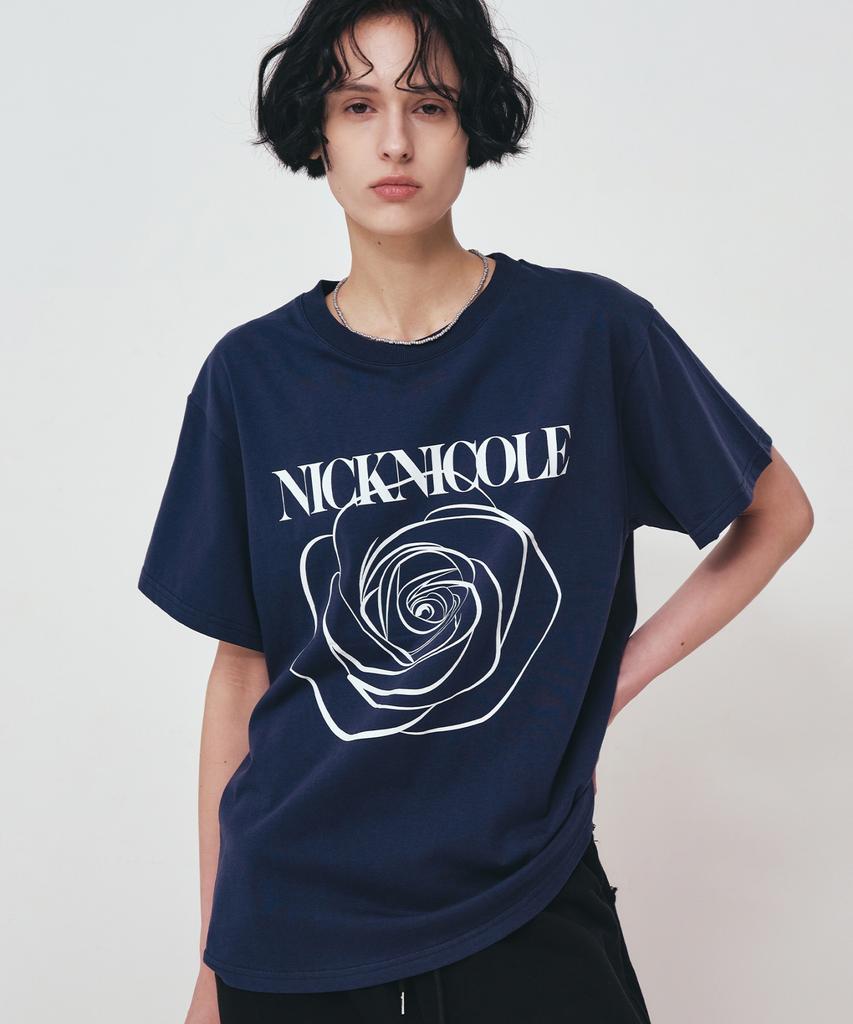 Nigaennikol Big Rose Sleeve Top_Navy White