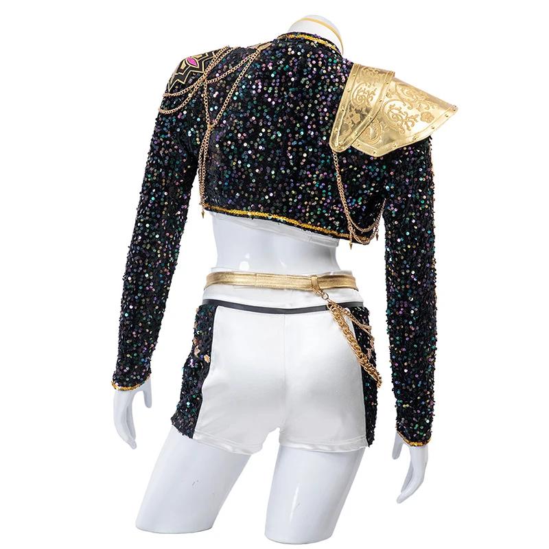 Costume Cosplay Rumi di Halloween Parrucca Cappotto Nero Completo da Canto Costume per Promozione Canzone Donna