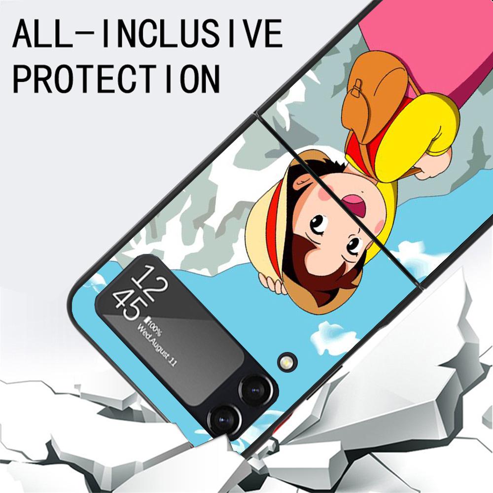 Heidi Cute Cartoon Black Phone Case For Samsung ZFlip7 ZFlip6 ZFlip5 ZFlip4 ZFlip3 5G Hard Protective Galaxy Z Flip 3 4 5 6 7