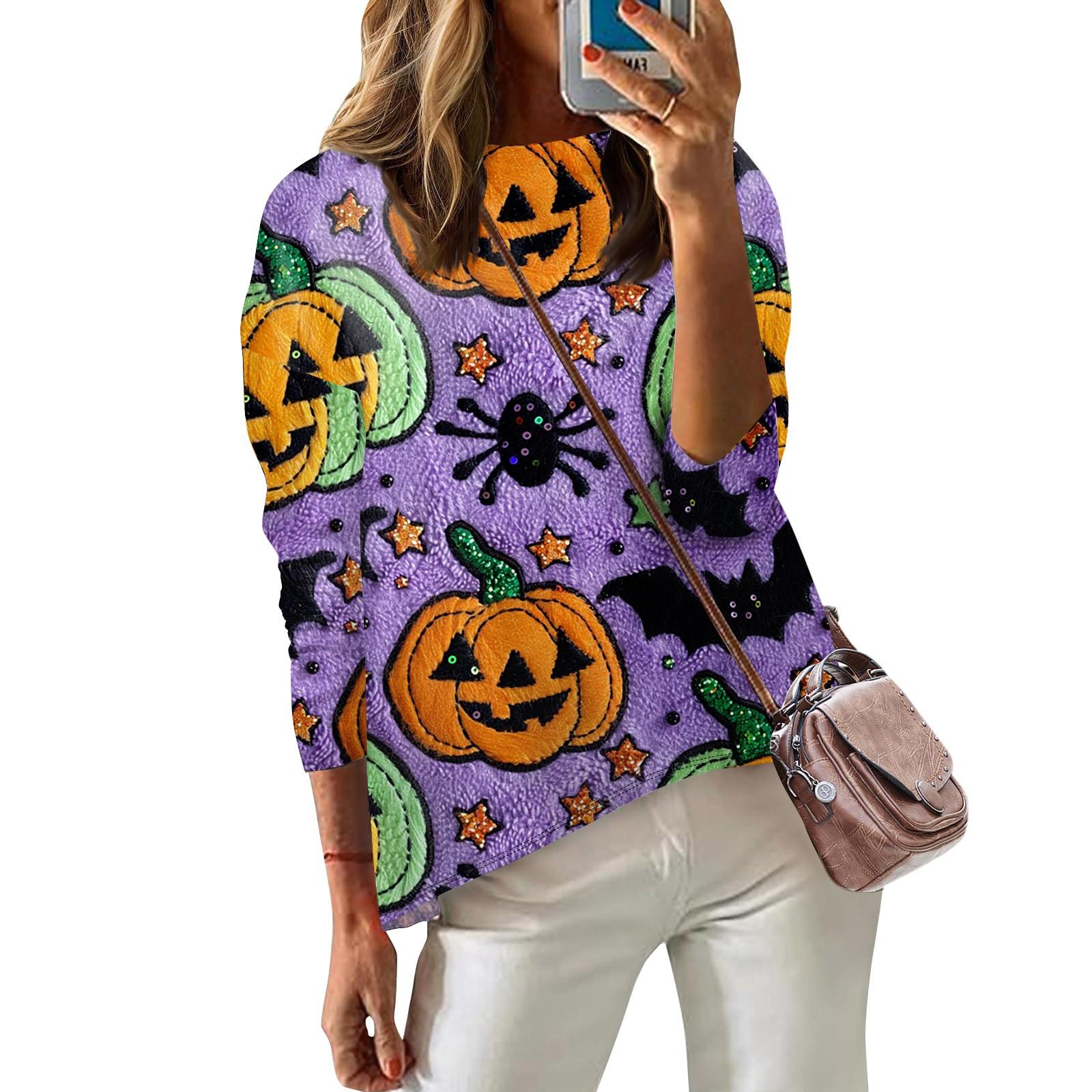 

Жіноча футболка з принтом і довгим рукавом, щоденна модна блузка із заниженими плечима та круглим вирізом XXL фіолетовий