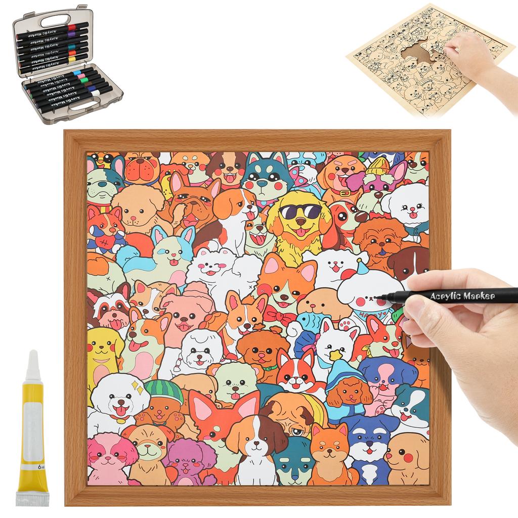 DIY Wooden Cat Puzzle Frame Hand-Painted Cat Coloring Puzzle Art Frame Creative Craft Gift Kid Educational Toys Home Decoration