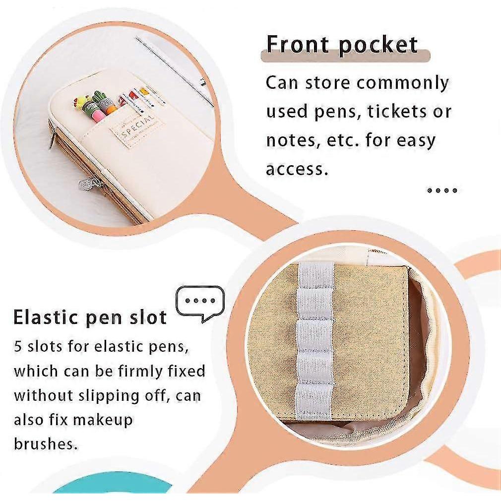 1pcs Large Capacity Pencil Case Scalable Canvas Pocket Pencil Case Solid Color Girls Boys (Khaki)