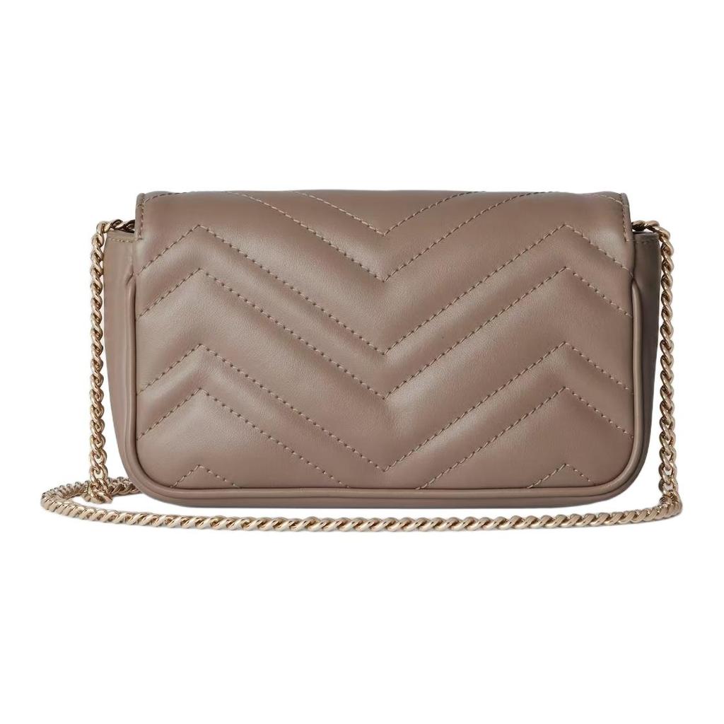 Gucci GG Marmont Quilted Leather On Chain Taupe Chain Crossbody Clutch Bag for Women Daily Commute Evening Party  476433-DTDHD-1523