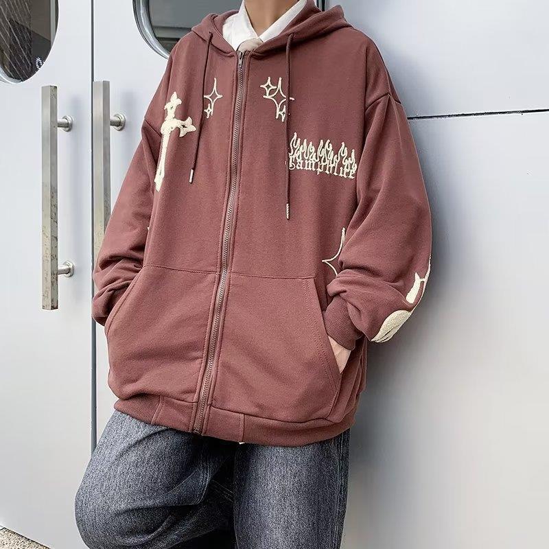 Spring and Autumn Design Cardigan Hooded Sweatshirt for Men Ins Hong Kong Style Niche Design Versatile Jacket and Clothes