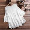 V-Neck 45720 Sleeves Lace-up Bow Summer Shirt Vintage Lace Patchwork Embroidery Flower Decor