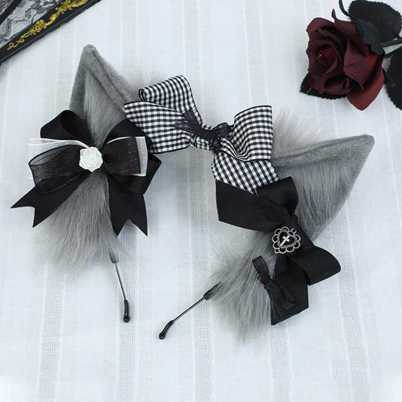 Women Girls Cartoon Animals Ears Shaped Headband Plush Hair Hoop Makeup Photoshoot Bowknot Christmas Party Headpieces