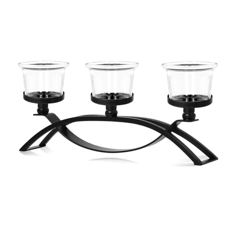 

Candlestick Holders Iron Metal Taper Candle Holders Decorative Candle Stands 3 Arm Candelabra for Home Decorations чорний