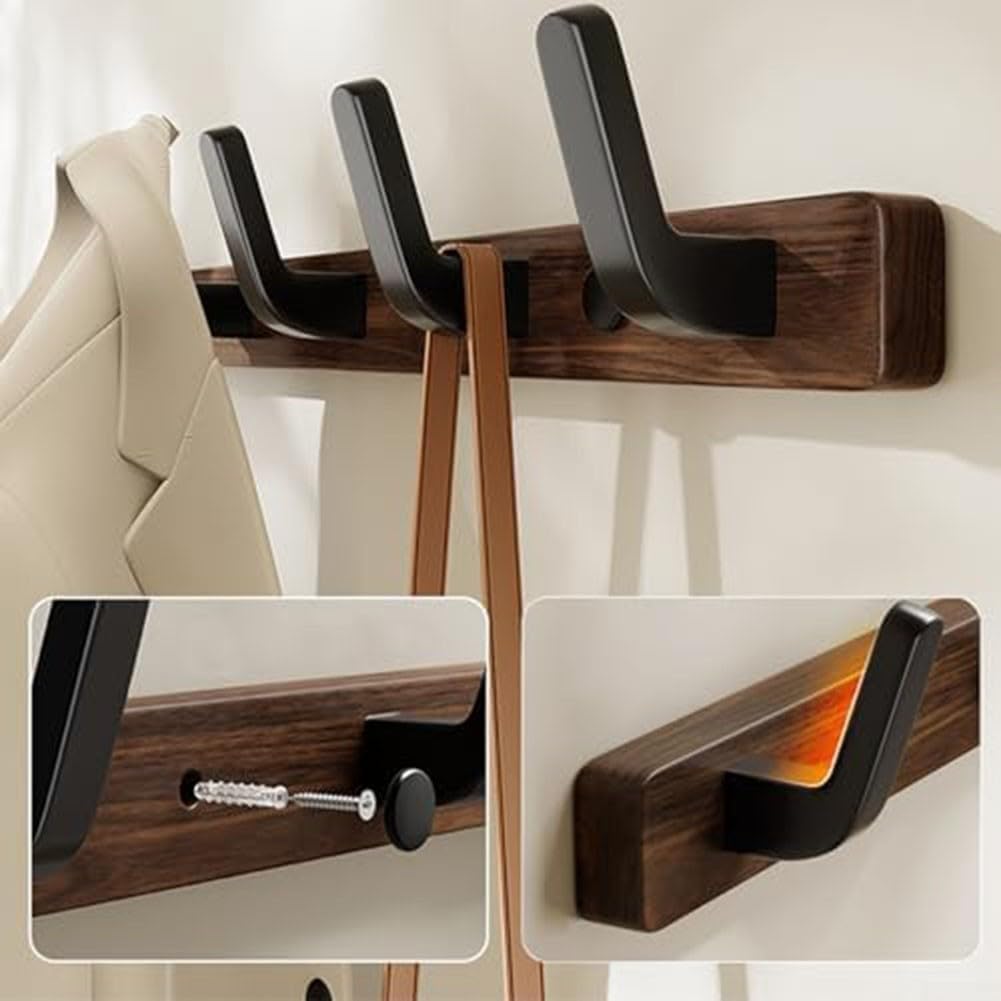 Coat Rack Wall Mount Shelf Entryway Wall Hanger for Towels Wooden Coat Hooks Hook Storage Rack for Bedroom Bathroom Kitchen