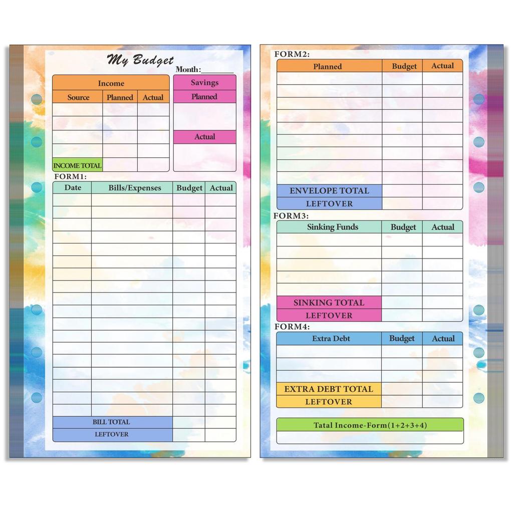 A6 Loose Leaf Náplň do notebooku Spirálová pořadač Vnitřní strana Stránka rozpočtu Týdně Měsíčně Uvnitř papírnictví