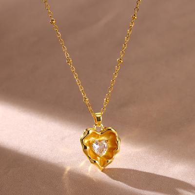 Vintage Irregular Heart Necklace For Women Gold Color Zircon Heart Pendant Beads Chain Necklaces Aesthetic Wedding Jewelry Gift