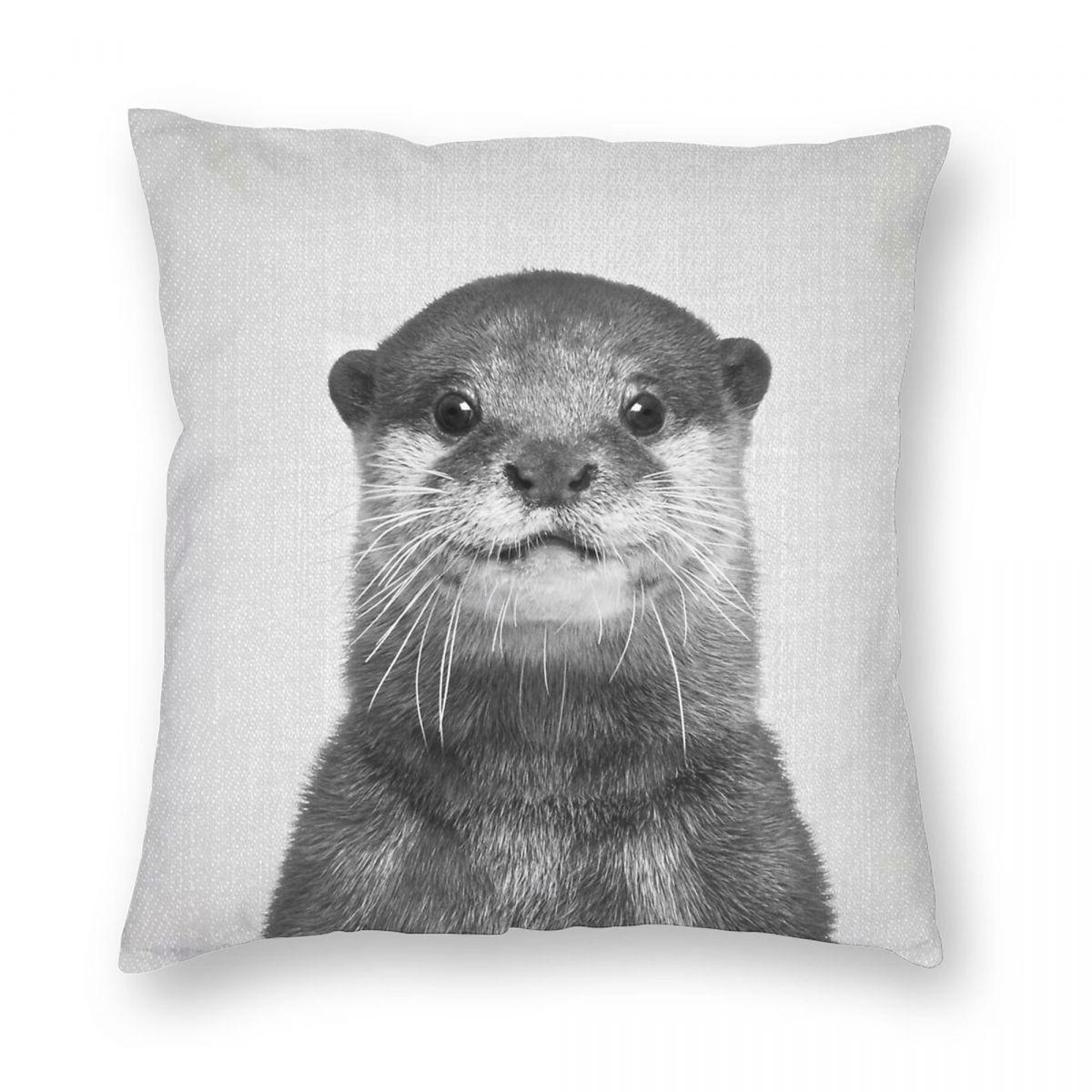 Otter Black  White Square Pillowcase Polyester Linen Velvet Pattern Zip Decor Throw Pillow Case Home Cushion Cover 40x40cm