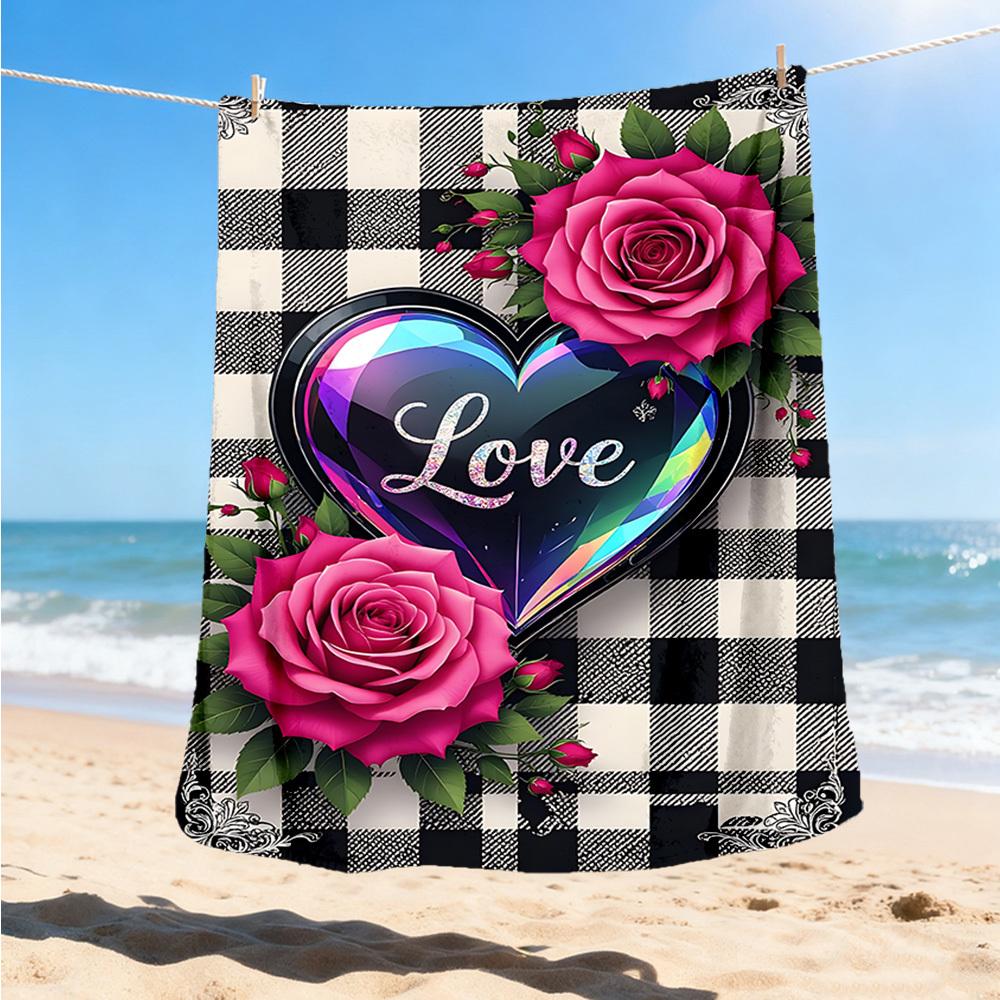 

1 шт. Плед с розами Любовь для улицы - Мягкий флис, уютный для путешествий и кемпинга - Всесезонное теплое покрывало для кровати, можно стирать в машине yy251229110 75x90cm