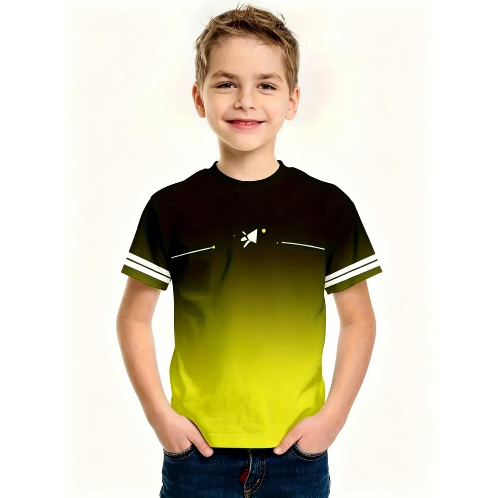 

Yellow-green gradient simple line children s short-sleeved T-shirt summer fashion children s clothing 100