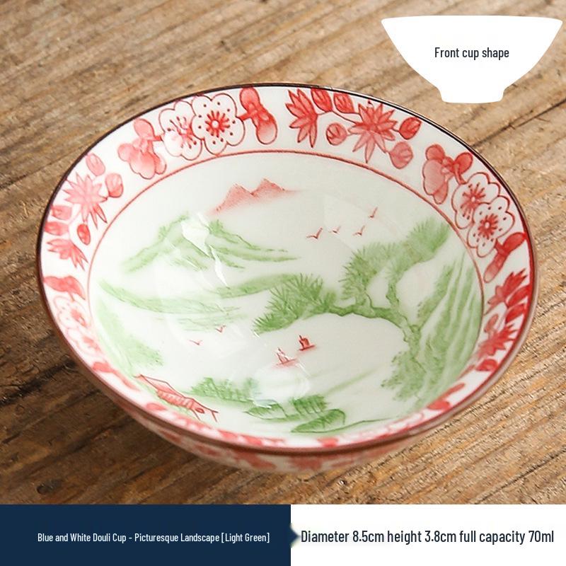 Two-Color Blue & White Porcelain Douli Teacup - Ceramic Kung Fu Master Cup, Japanese Tasting Bowl, Single Tea Cup.