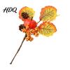 Orange Yellow Maple Leaves Autumn Flower Bouquet Artificial Fall Floral Picks with Pumpkins Rustic Decoration Berries Pine Cones for Thanksgiving