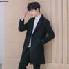 Men's 2022 Korean-Style Woolen Windbreaker Coat with Plus Velvet Long Jacket.