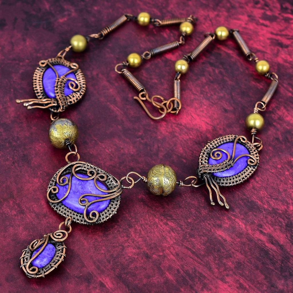 Charoite Gemstone Necklace Copper Wire Wrapped Jewelry Gemstone Necklace Adjustable Chain Necklace