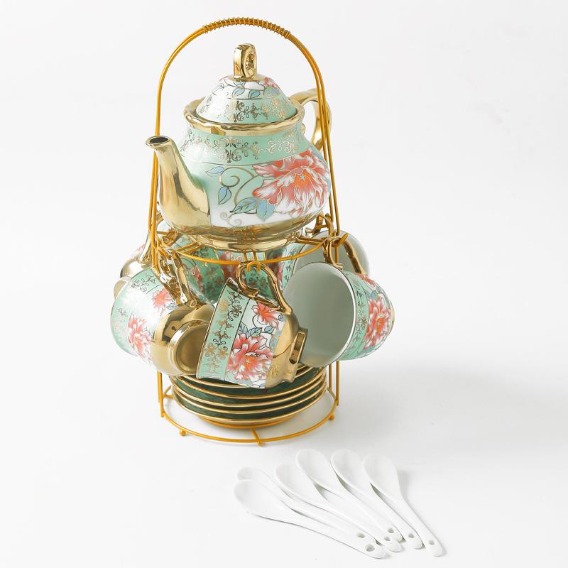 

Керамический кофейный сервиз, Гальванизированная кофейная чашка и блюдце Набор из 20 предметов, Английский сервиз для послеобеденного чая красный