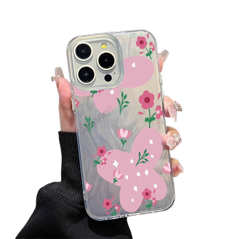 Pink butterfly flower feather case iPhone17 mobile phone case girl heart apple 15promax simple protective case