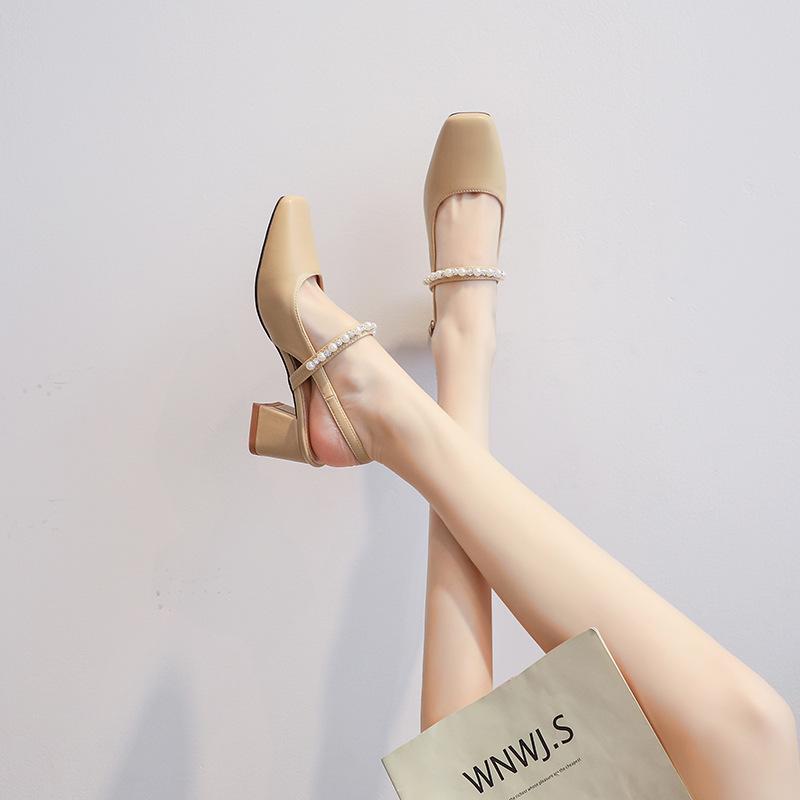 81725-2 Baotou sandals female summer 2025 new French fairy style thick heel high heel single shoes pearl