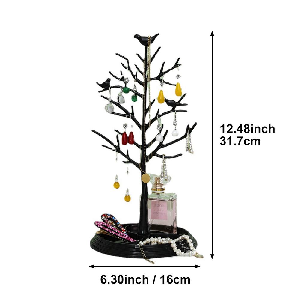 1pc,Tree Shaped Jewelry Display Stand with Tray, Earrings, Necklaces, Rings, Jewelry Storage Rack, Desktop Jewelry Tower