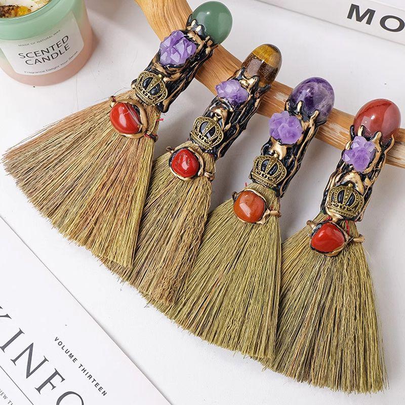 

Mini Witch Broom - Decorative Magic Broomstick with Crystal, Cute Room Decor & Dust Cleaning Tool [Career] Amethyst