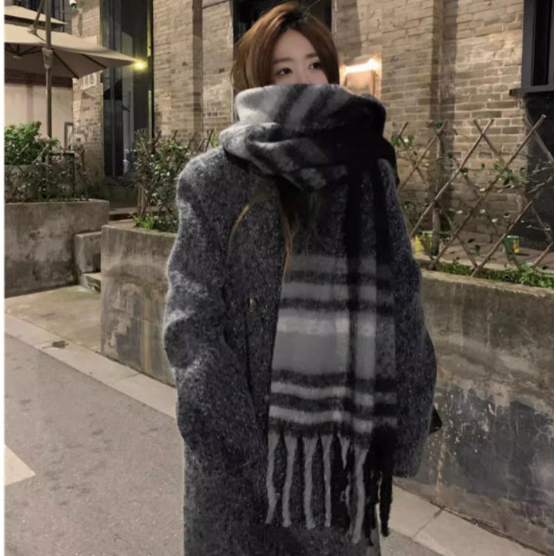 Fashion brand green plaid imitation cashmere scarf women's winter fringed thickened warm scarf high-grade student women