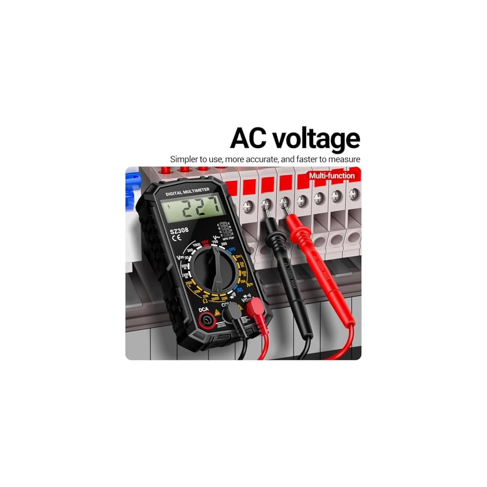 SZ308 Digital Multimeter 2000 Counts with Voltage, Current, Resistance Measurement and Backlit LCD Display