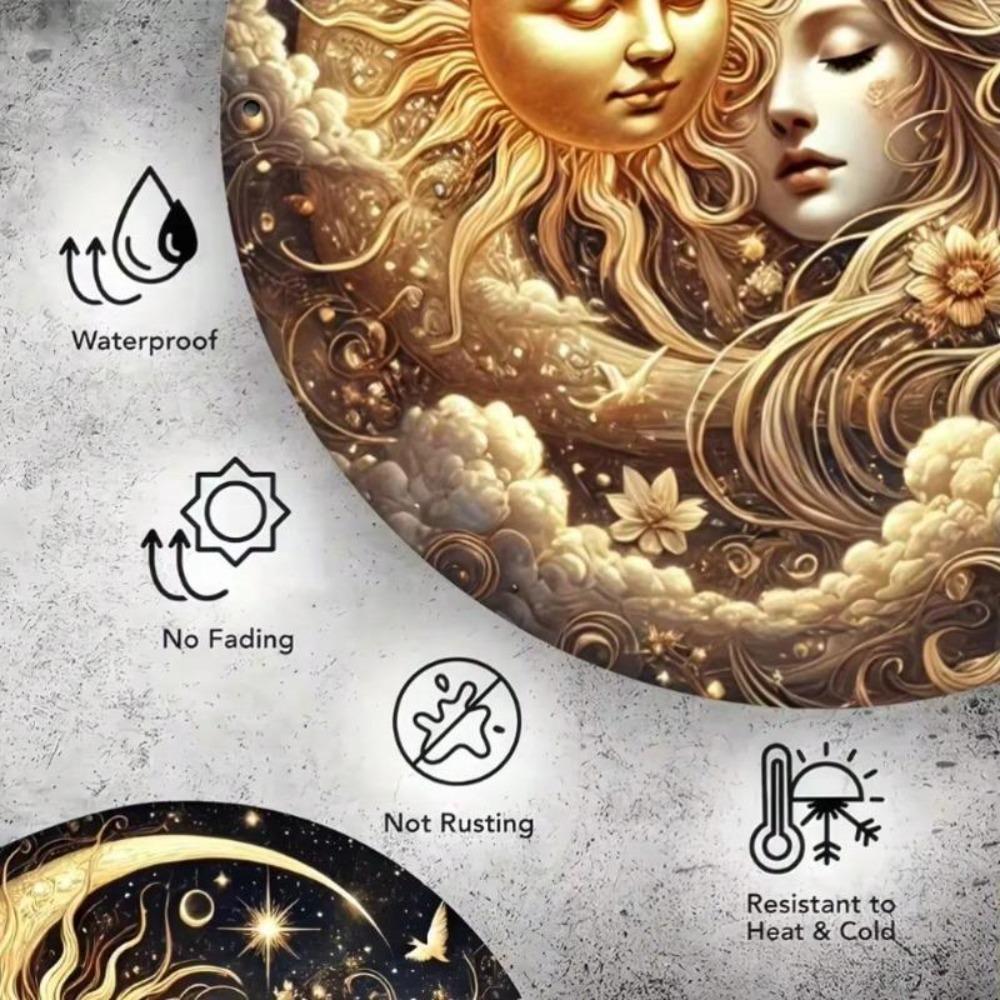Celestial Sun Moon Floral Metal Wall Art Decor for Living Room Restaurant