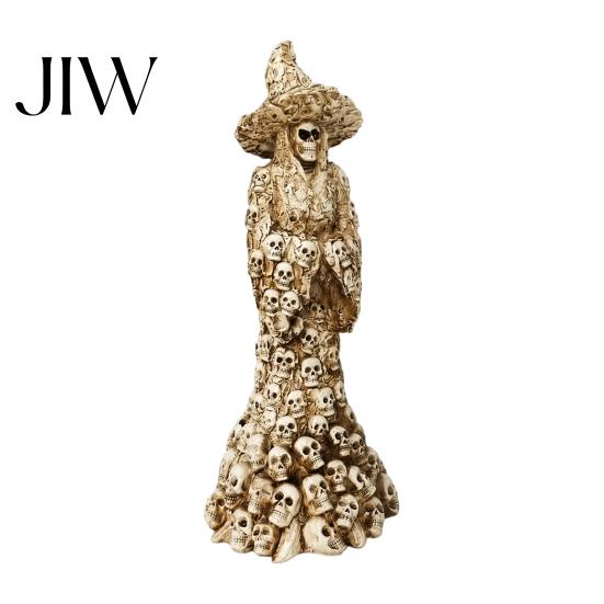 Mysterious Gothic Interior Decor Skeleton Witch Resin Figurine, LED Light Up Statue, Spooky Bohemian Style Home Accents Dark Fantasy Ornament