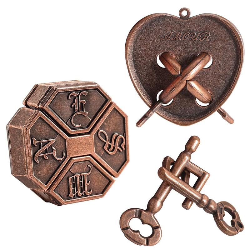 Classic Magic IQ 3PCS Metal Brain Teaser Puzzles Solutions Mind Challenge Disentanglement Educational Toys For Kids Boys Girls