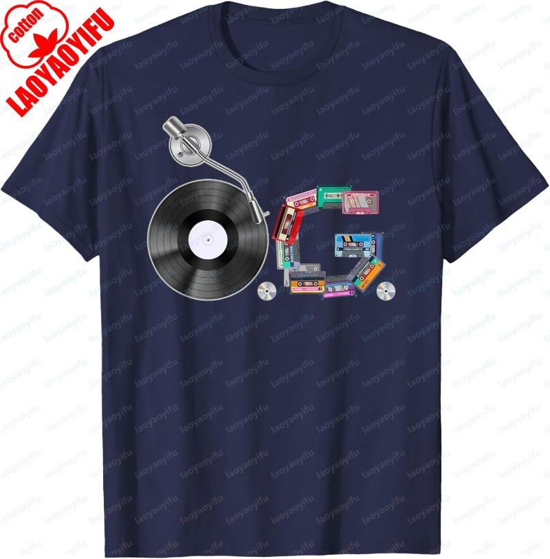 Old School OG Hip Hop Head Vinyl Print Tee CDs Tapes 80s 90s Retro TShirt Streetwear Hipster Classics Music Cool Mens Clothing S