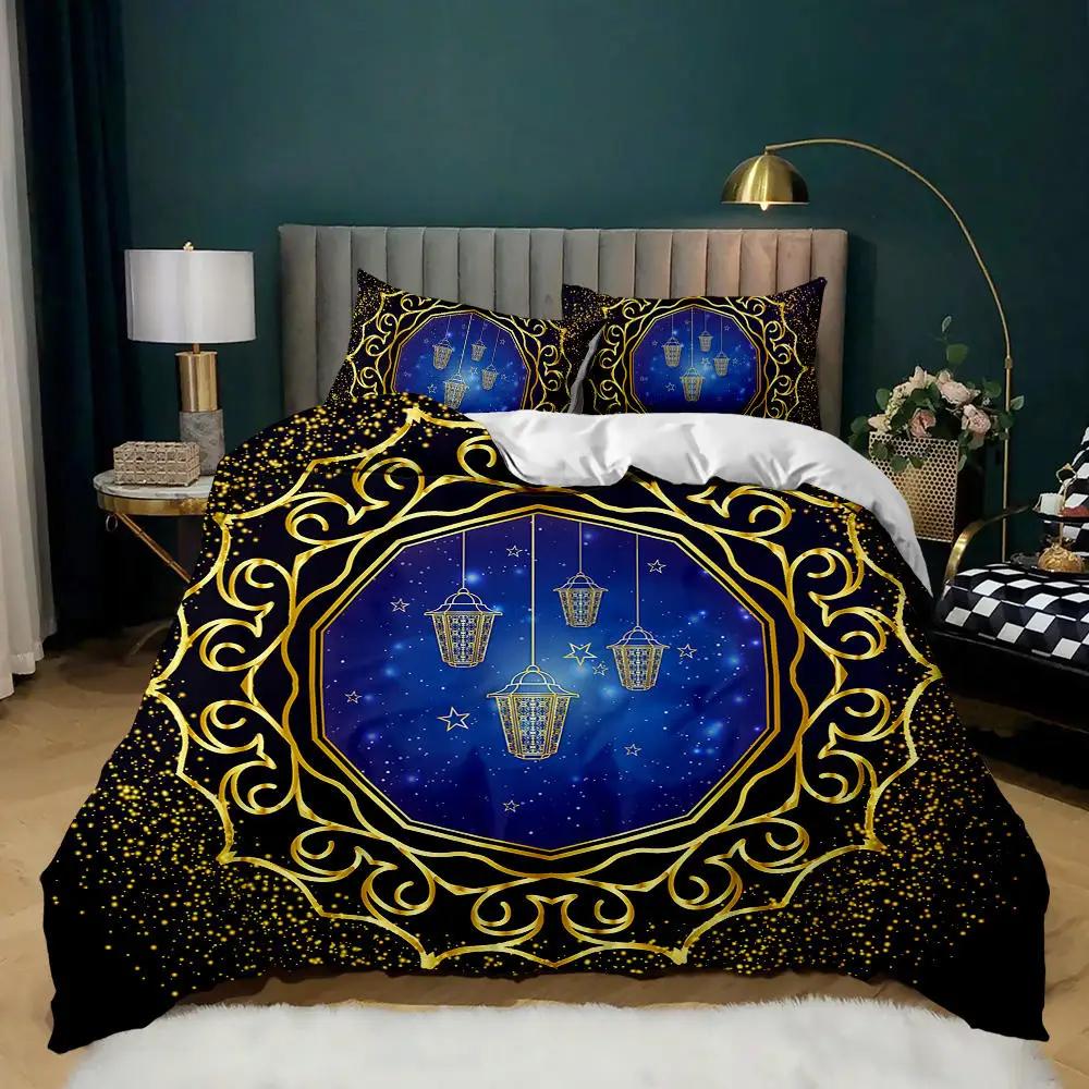 Exotic Stars and Moon Duvet Cover King Queen Religious Themed Quilt Cover Muslim Believer Bedding Set for Ramadan Festival Decor