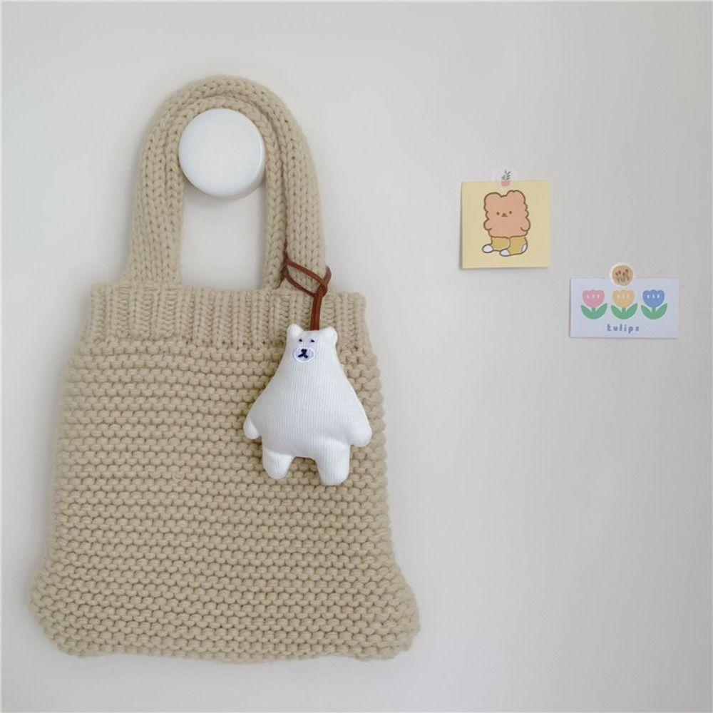 INS Cartoon Doll Keyring Lovely Bear Name Plate Hanger White Bear Doll Keychain  Kindergarten