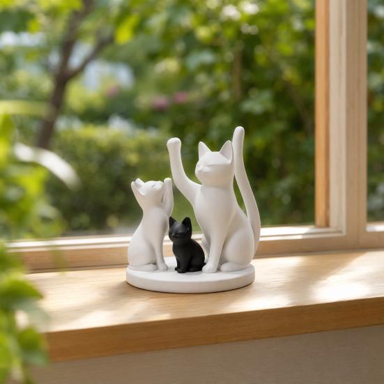Yousheng Cute Cat Family Figurine, 3D Printed Cat Parents And Kitten Sculpture, Modern Tabletop Cat Ornament, Gift for Cat Lovers