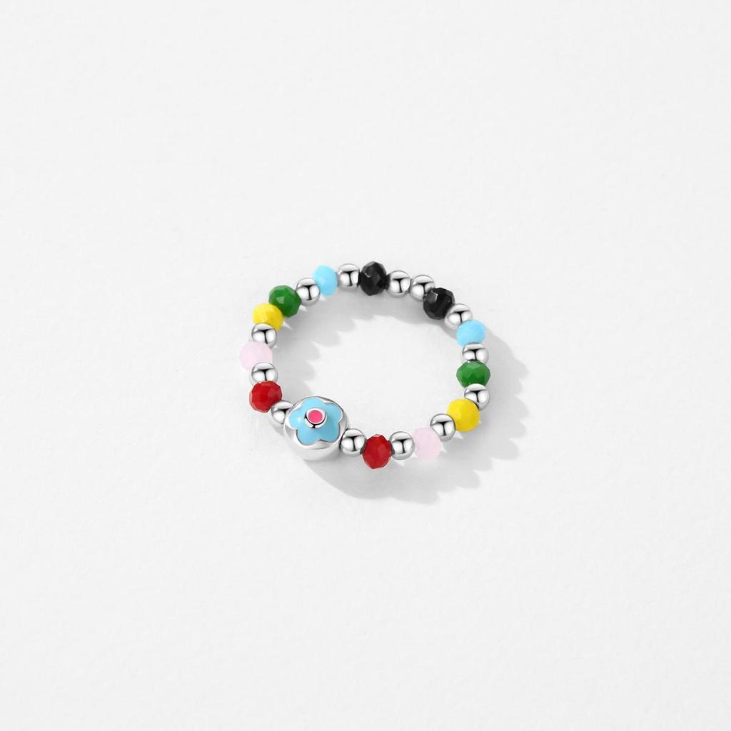 MODIAN Massivt 925 Sterling Silver Färgglada Kristallpärlor Justerbar Ring Emalj Blomma Mode Ringar För Kvinnor Fina Smycken Gåva