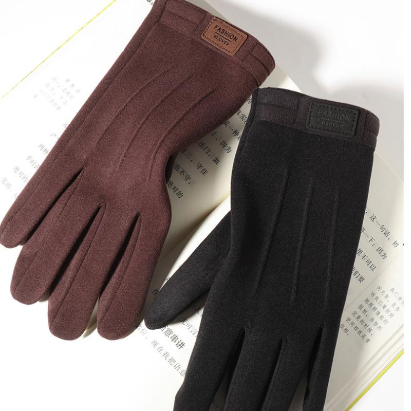 Winter Man Keep Warm Touch Screen Fashion Simple Windproof Gloves Plus Fleece Thickened Cycling Driving Outdoor Sports