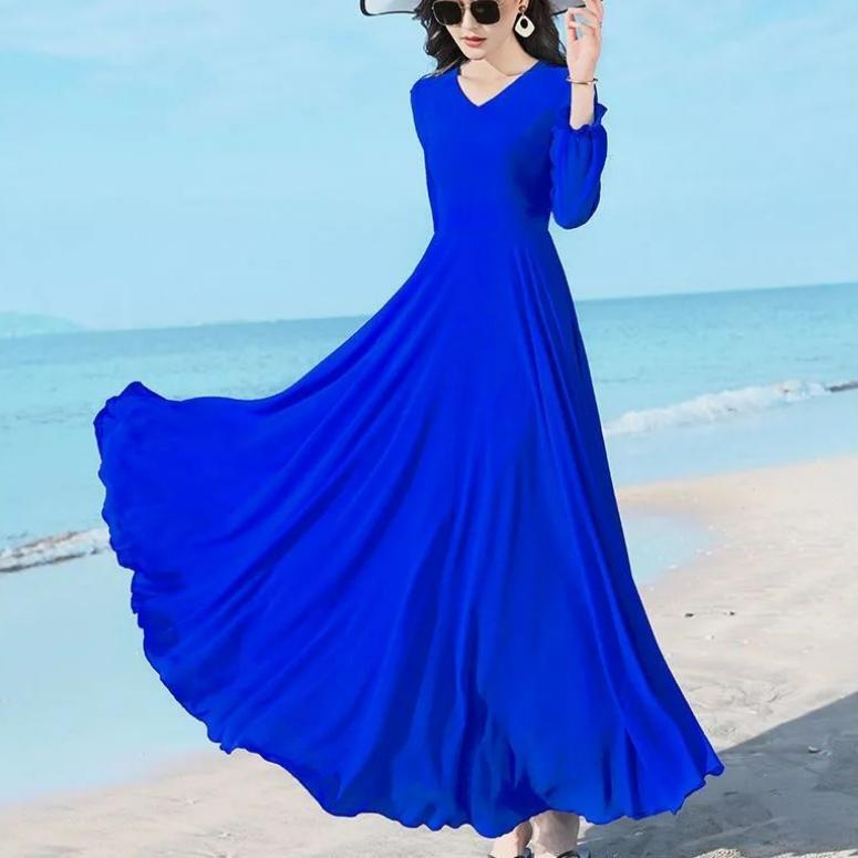 Letná móda Nové kórejské jednoduché elegantné šifónové šaty strednej dĺžky Jednofarebné s výstrihom do V, zipsom v páse, patchworkové šaty s motýlikovými rukávmi