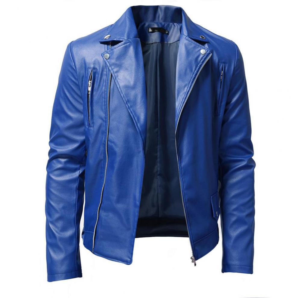 2022 Men's Fashion PU Leather Biker Jacket with Stand Collar - European and American Style