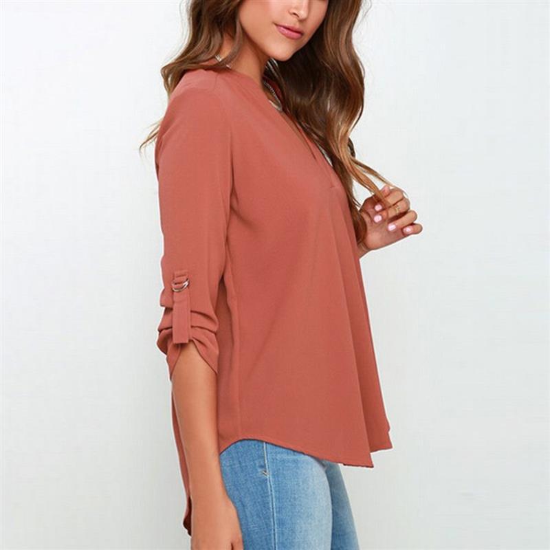 YYFS Women's Fashion Casual Spring Fall Solid Color Print Long Sleeve V-Neck Blouses & Shirts