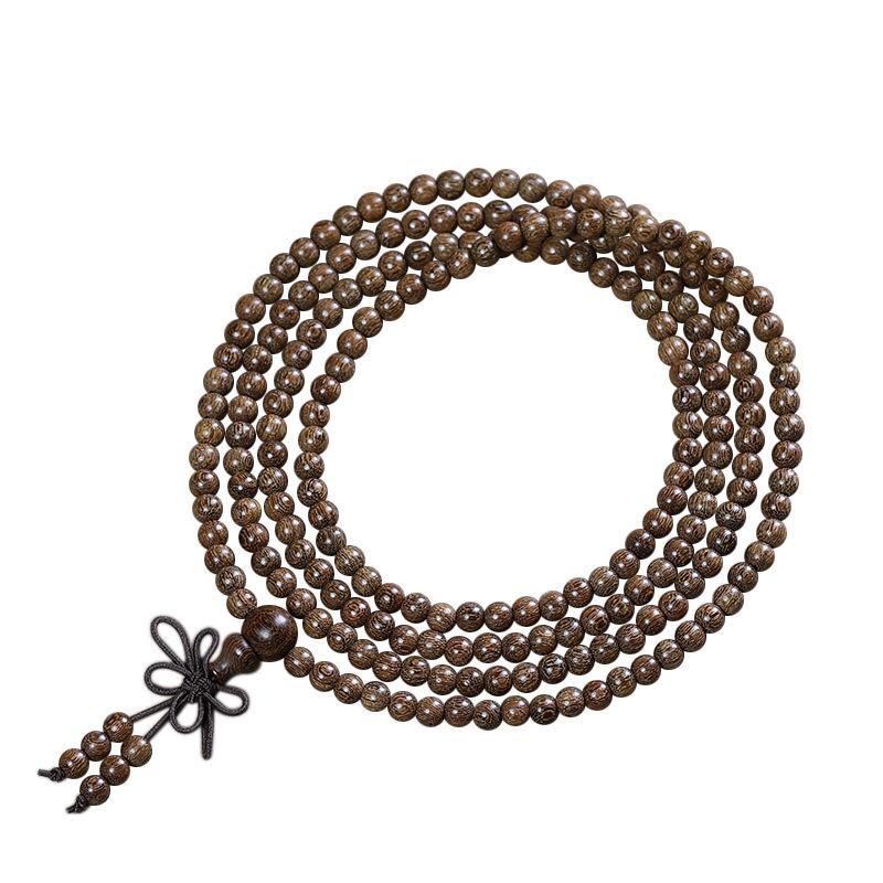 Green Sandalwood 4mm Multi-Turn Buddhist Beads Bracelet for Men & Women, Purple Light Rosary Jewelry