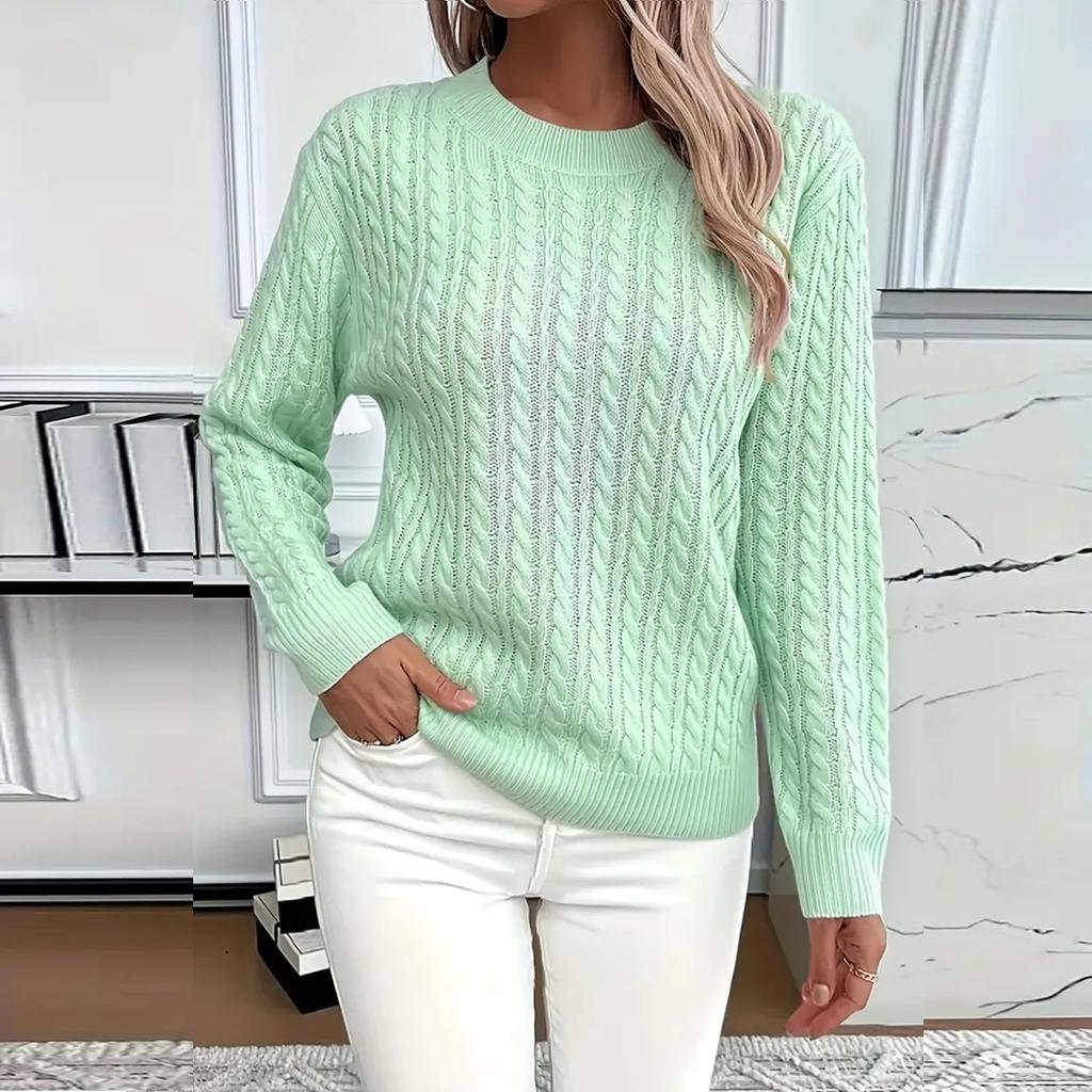 Dame Rundhalset Strikket Sweater