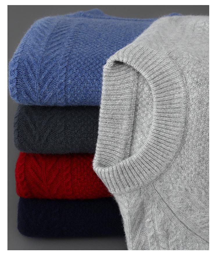 Men's Thick 100% Pure Wool Half-High Collar Knit Cashmere Pullover Sweater for Autumn and Winter
