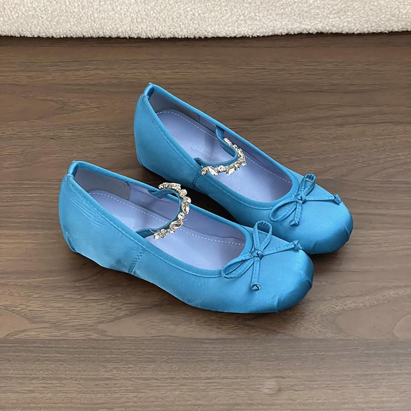 2026 New Spring Internal Elevation Women Mary Jane Shoes Fashion Crystal Shoes Ladies Elegant Butterfly-knot Dress Ballet Shoes