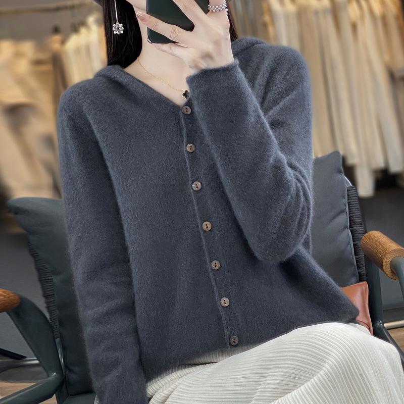 Australian Merino Wool Women's Seamless Hooded Cardigan Sweater