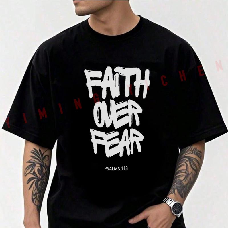2026 Cotton Casual T-shirtFAITH OVER FEAR Psalms 118 Graphic Print Moto Tshirt Mens Summer Cycling Sportswear Tops Tee